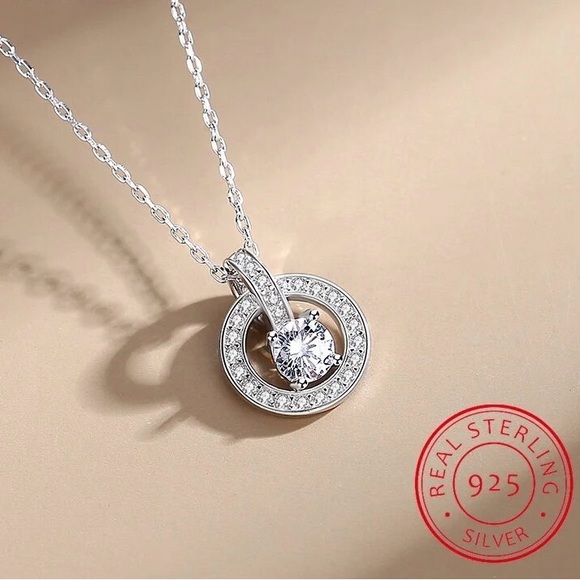 New Simulated Diamonds 925 Sterling Silver Necklace - Picture 1 of 6